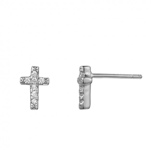 Cross multicolored zircons stud earrings